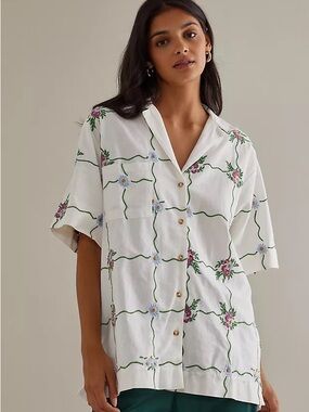 Damson Madder Embroidered Floral Button Down Shirt - US Size 8